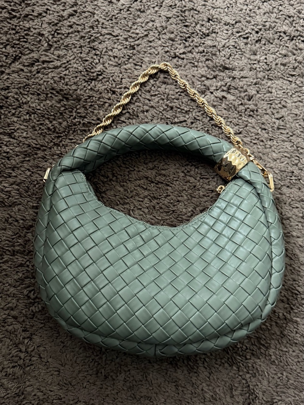 Aldo Sage Green Woven Hobo with Gold Chain